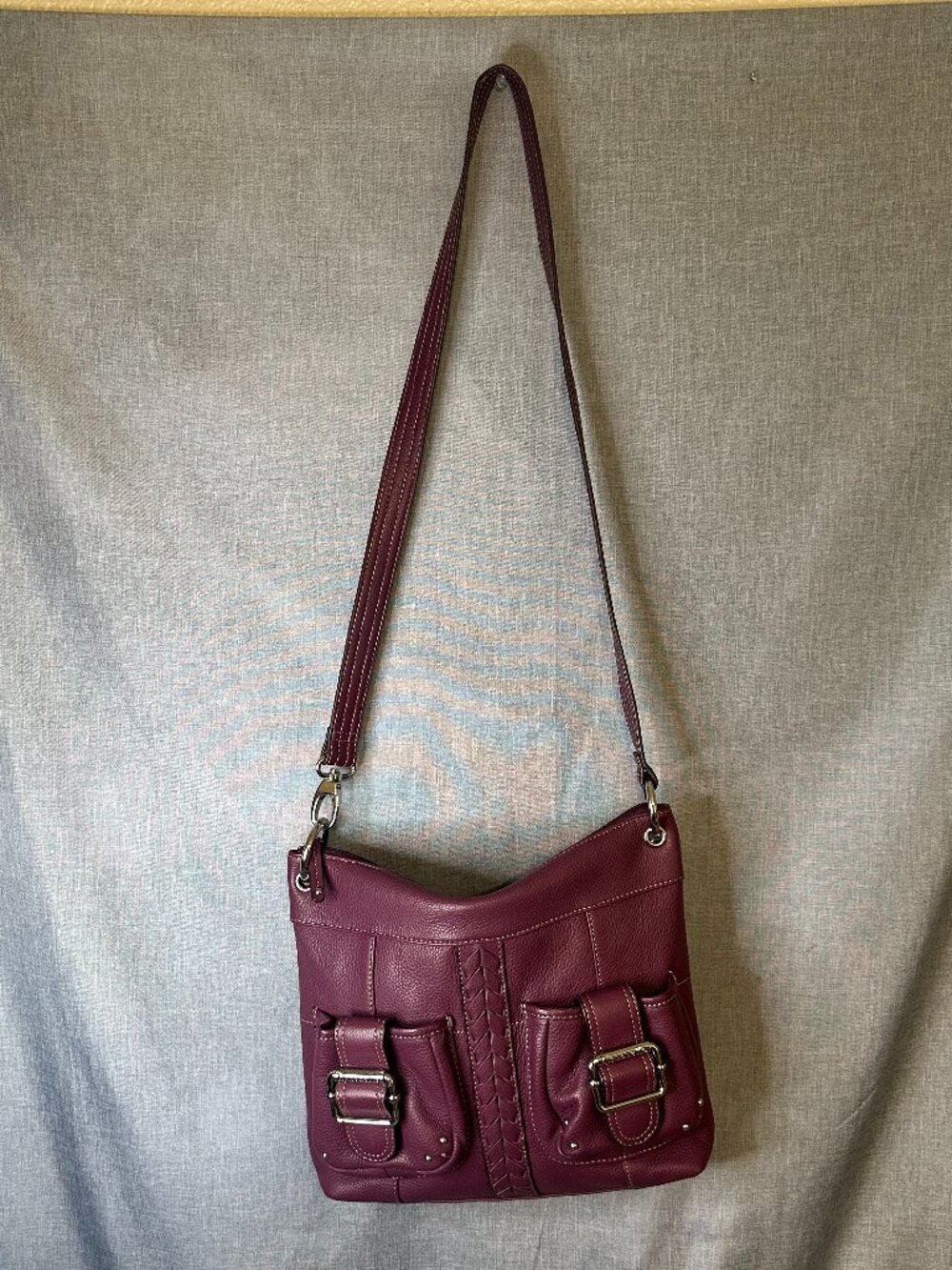 Tignanello Plum Purple Pebbled Leather Shoulder Bag Crossbody Handbag Y2K
